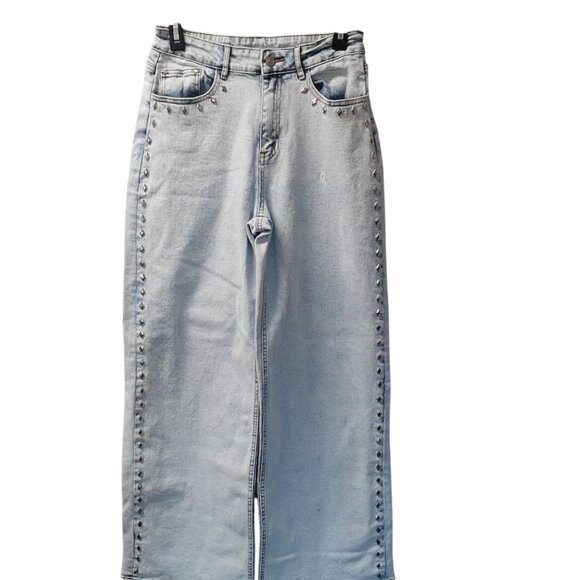 blue b Pants - Blue b. Womens Jeans Medium Light Blue Wide Leg Cotton Blend Embedded Studded